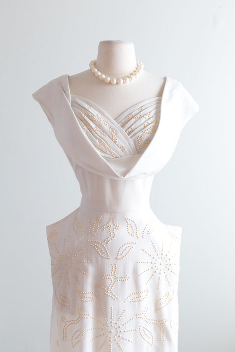 Iconic 1950's Bombshell White Wiggle Dress With Pockets /