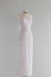 Old Hollywood Inspired White Beaded Strapless Evening Gown / Medium