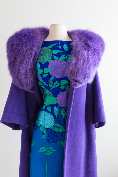 Divine 1950's Purple Haze Glamour Coat With Huge Fox Collar / Medium