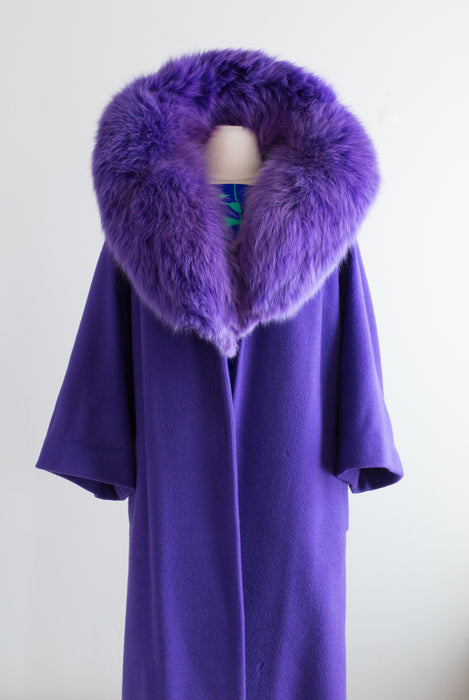 Divine 1950's Purple Haze Glamour Coat With Huge Fox Collar / Medium