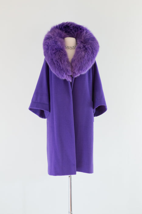 Divine 1950's Purple Haze Glamour Coat With Huge Fox Collar / Medium