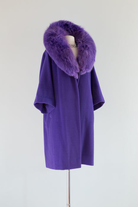 Divine 1950's Purple Haze Glamour Coat With Huge Fox Collar / Medium