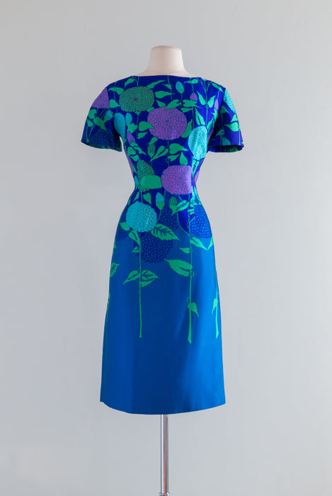 RARE Early 1960's Silk Floral Print Dress By Philip Hulitar / ML