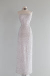 Old Hollywood Inspired White Beaded Strapless Evening Gown / Medium