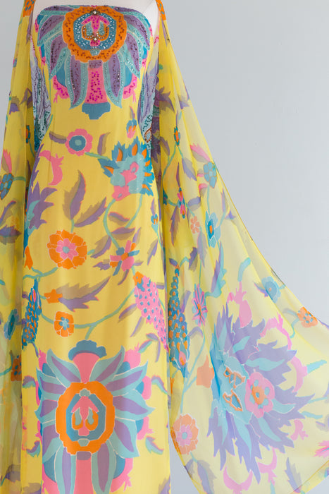 Exquisite 1960's Helena Barbieri Silk Chiffon Evening Gown & Cape / Small
