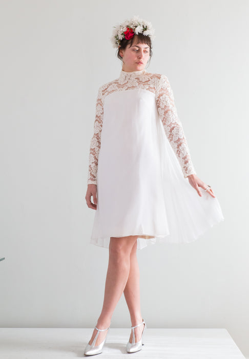 long sleeve elopement dress Chic 1960's EDIE Style Baby Doll Elopement Dress With Long Sleeves / M – Xtabay Vintage