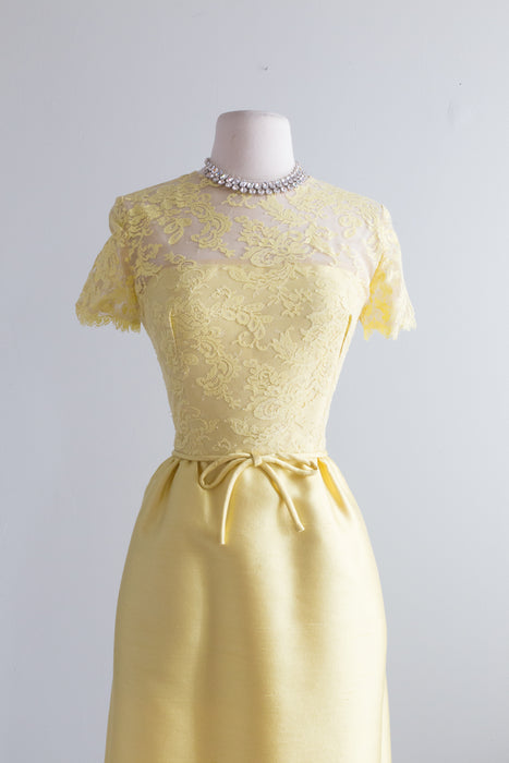 Elegant Early 1960's Lemon Silk Cocktail Dress & Jacket / Waist 28