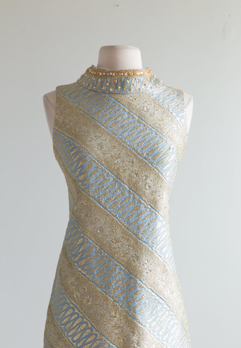 FAB 1960's Gold & Peri Metallic MOD Mini Dress / SM