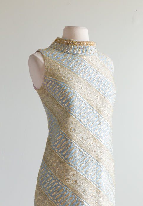 FAB 1960's Gold & Peri Metallic MOD Mini Dress / SM