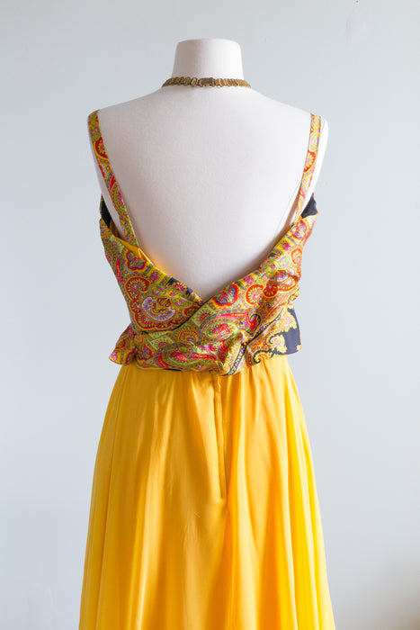 Fabulous 1960's Marigold Silk Chiffon Evening Gown By Bob Bugnand / Small