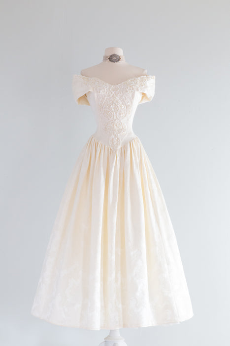 Vintage 1980's Jessica McClintock Romantic Wedding Dress / Waist 28"