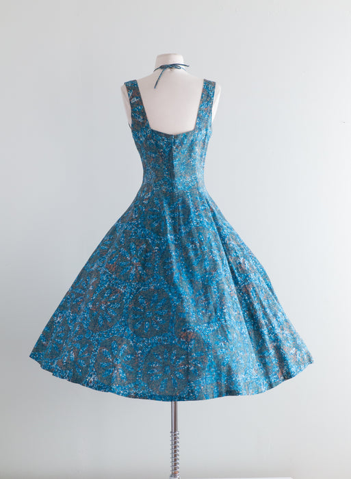 Fabulous 1950's Cotton Halterneck Sundress By Marjae Miami / Waist 26