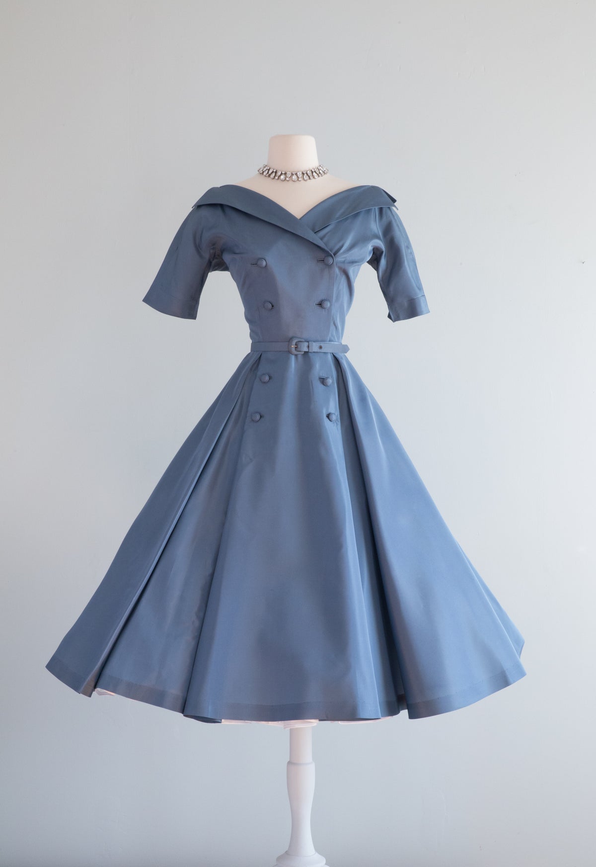 1950's French Blue Taffeta Cocktail Dress By Marjorie Montgomery / Wai Xtabay Vintage 1950's French Blue Taffeta Cocktail Dress By Marjorie Montgomery / Wai Xtabay Vintage