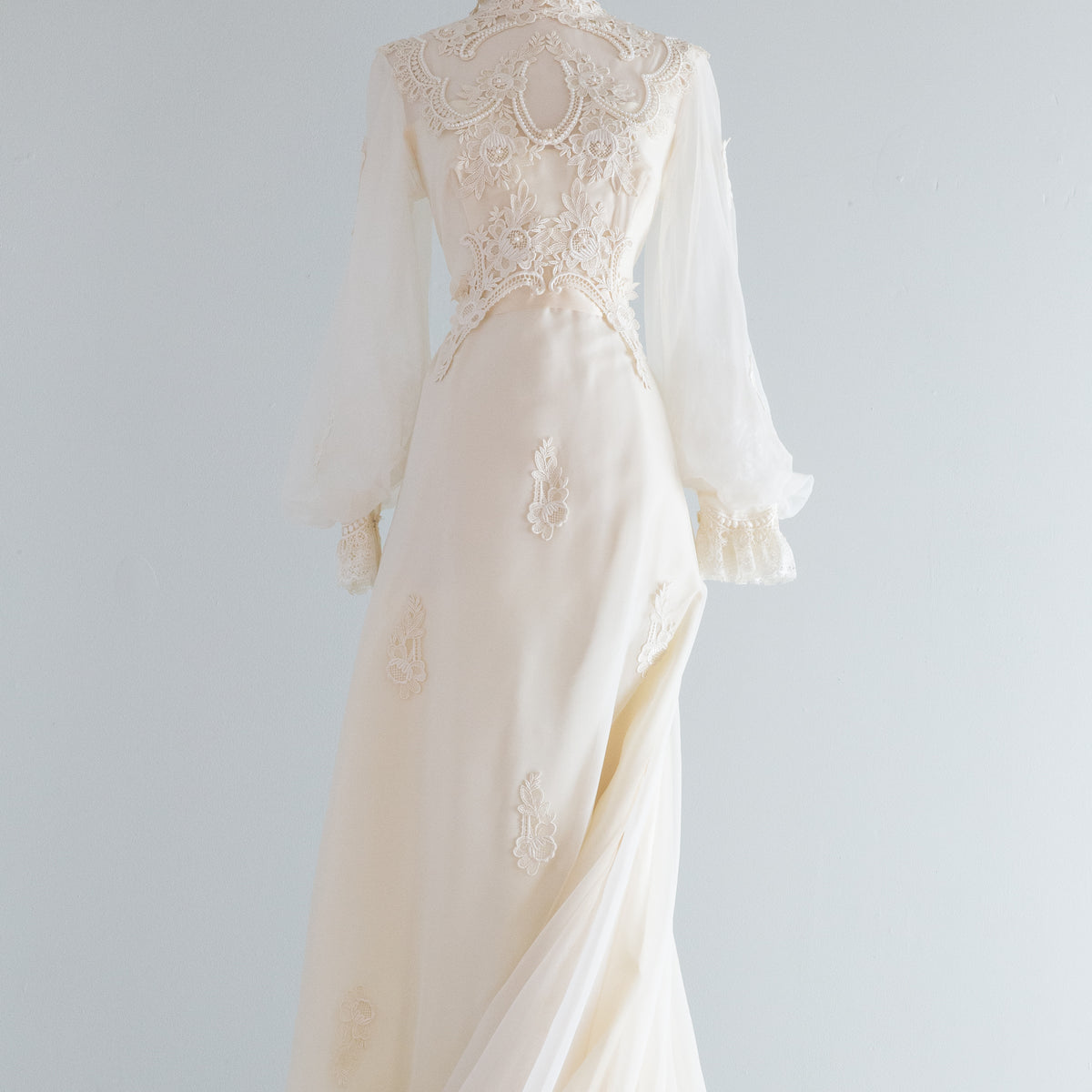 1970's Ivory Vintage Edwardian Style Wedding Dress With Bishop Sleeves ...