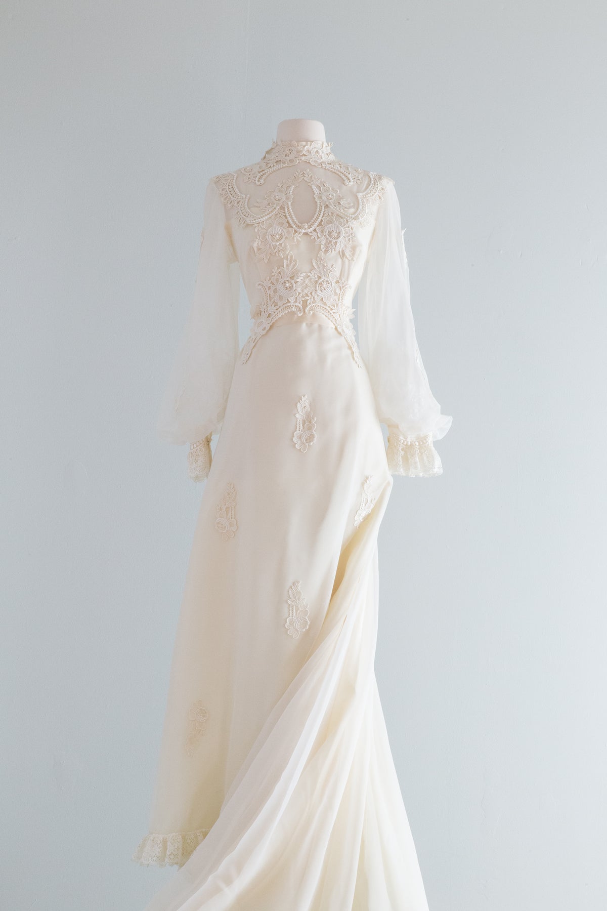 1970's Ivory Vintage Edwardian Style Wedding Dress With Bishop Sleeves Xtabay Vintage 1970's Ivory Vintage Edwardian Style Wedding Dress With Bishop Sleeves Xtabay Vintage