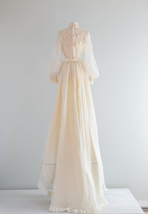 1970's Ivory Vintage Edwardian Style Wedding Dress With Bishop Sleeves / Medium