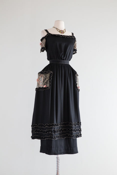 Rare Late Edwardian Robe de Style Silk Evening Dress With Panniers / Small
