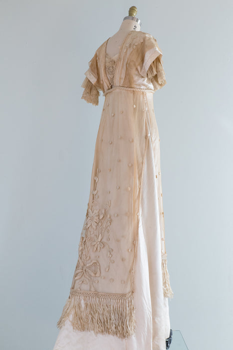 Exquisite Antique Edwardian Silk and Lace Wedding Dress From 1911 / Small