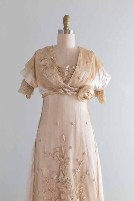 Exquisite Antique Edwardian Silk and Lace Wedding Dress From 1911 / Small