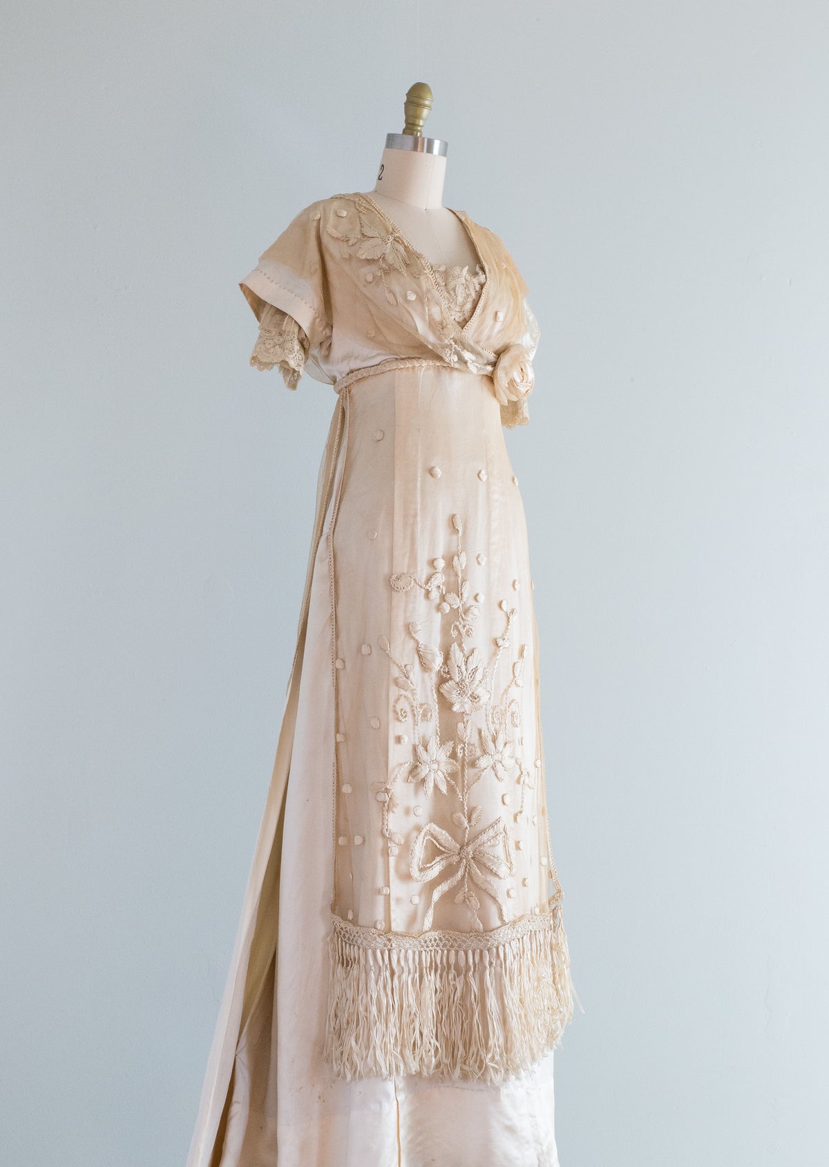 Exquisite Antique Edwardian Silk and Lace Wedding Dress From 1911