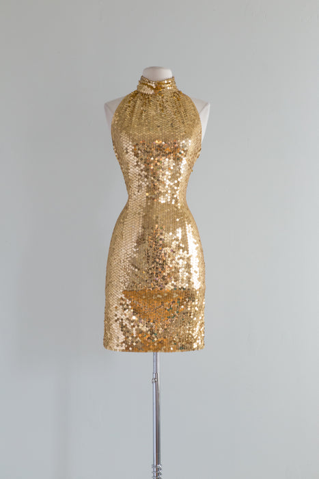Vintage Solid Gold Mini Dress / SMALL