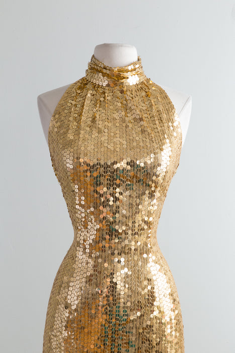 Vintage Solid Gold Mini Dress / SMALL