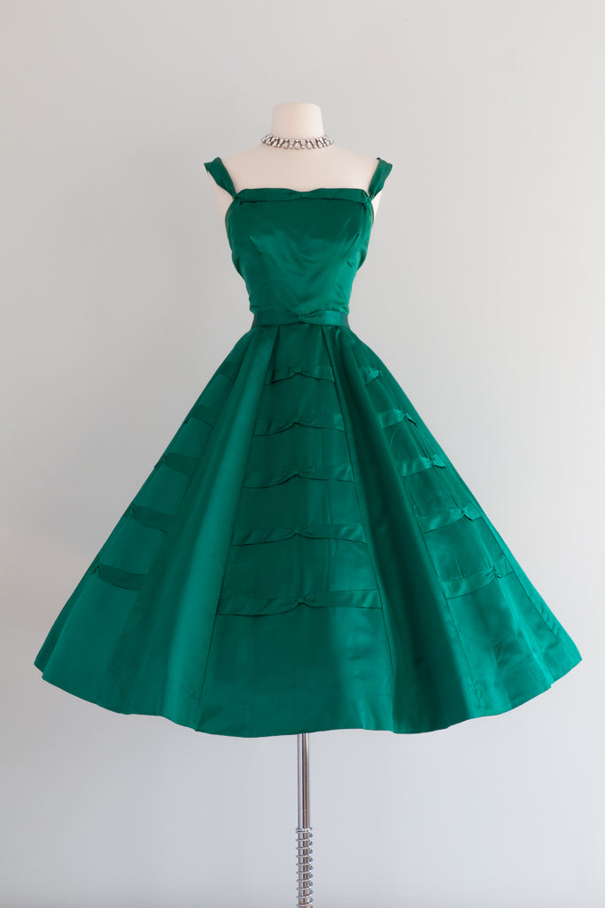 vintage emerald green dress 1950's Demi Couture Silk Cocktail By Rappi / Waist – Xtabay in-stock Short Backless Black Dress length skirt with smocked Color:Black N415