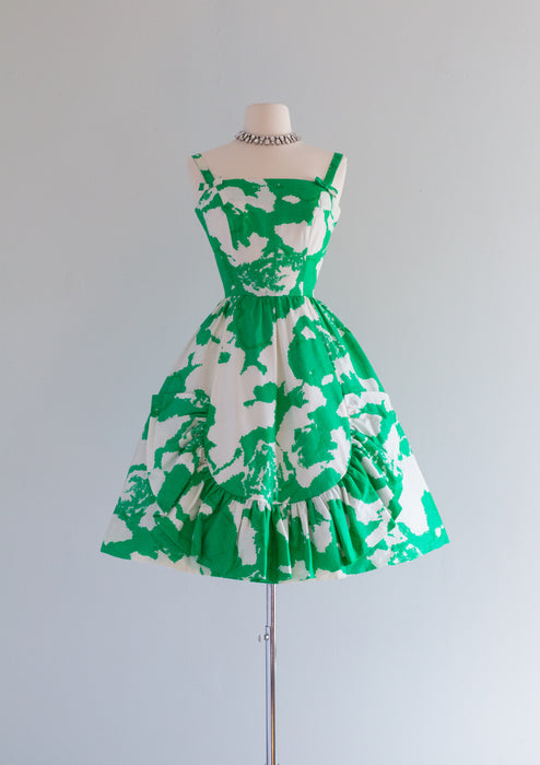 Spring Fling Early 1960's Green and White Party Dress / SMALL