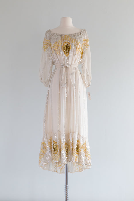 1970s LUXE BOHEMIAN Silk Chiffon Sequin Dress by SWEE LO / OS