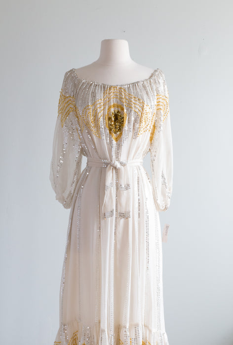 1970s LUXE BOHEMIAN Silk Chiffon Sequin Dress by SWEE LO / OS