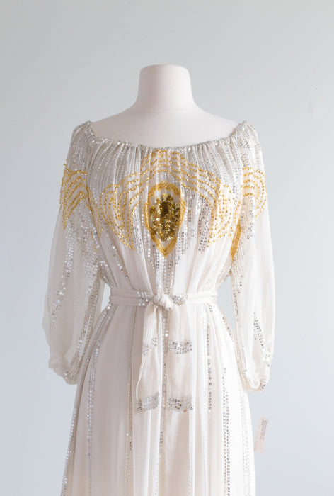 1970s LUXE BOHEMIAN Silk Chiffon Sequin Dress by SWEE LO / OS