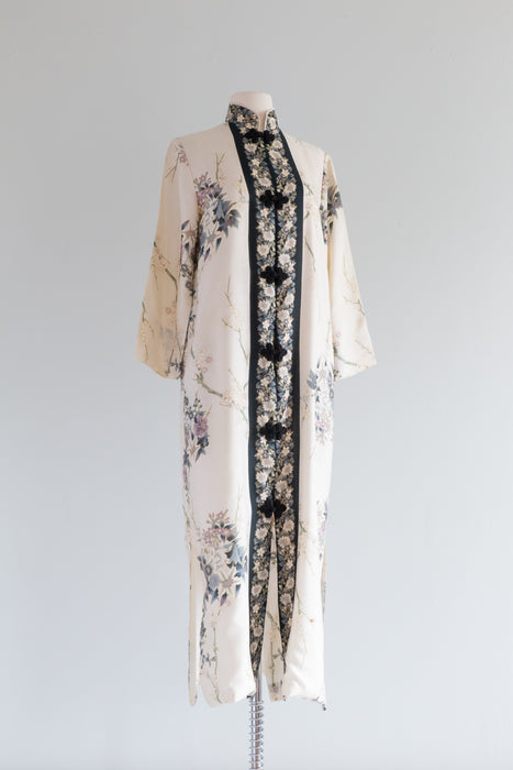 Elegant 1960's Cherry Blossom Silk Robe From Japan / SM