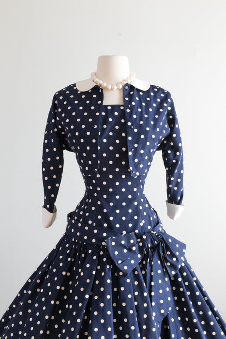 1950's LUCY Polka Dot Taffeta Party Dress With Bolero / Small