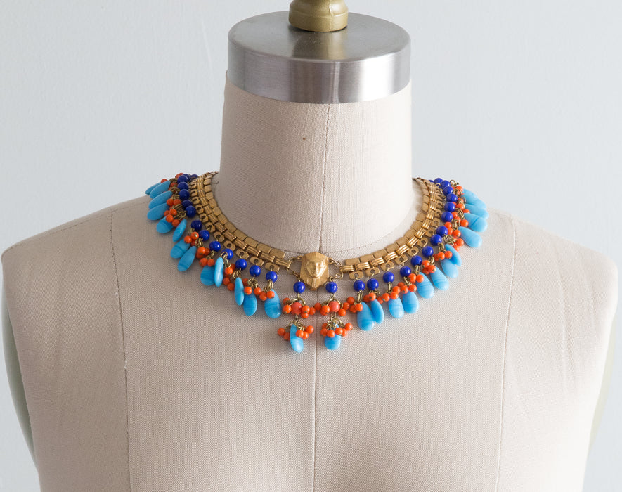 Vintage Miriam Haskell Egyptian Revival Statement Necklace
