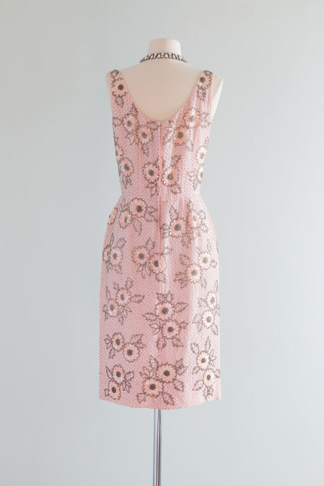 Elegant 1960's Beaded Pale Pink Cherry Blossom Cocktail Dress / SM