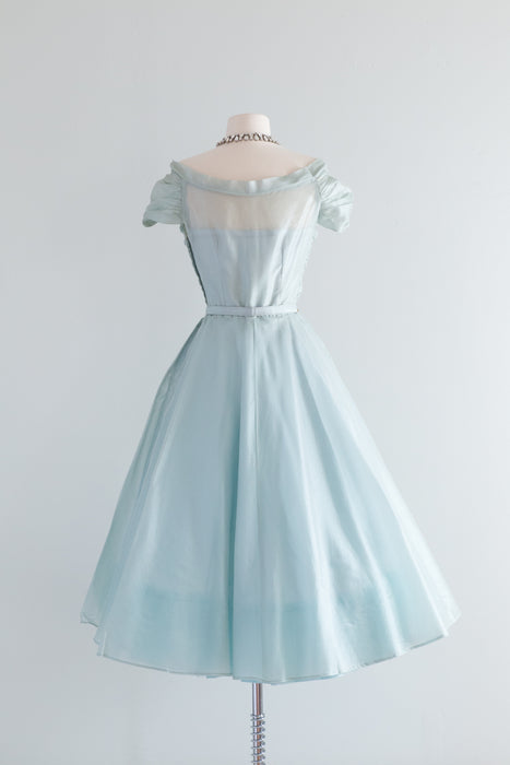 Stunning 1950's Crystal Aquamarine Organza Party Dress / Small
