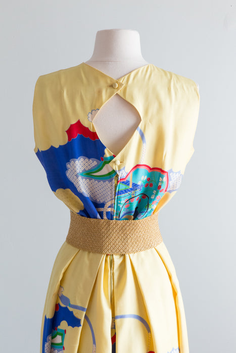Rare Vintage Japanese Silky Rayon Yellow Jumpsuit / Waist 28