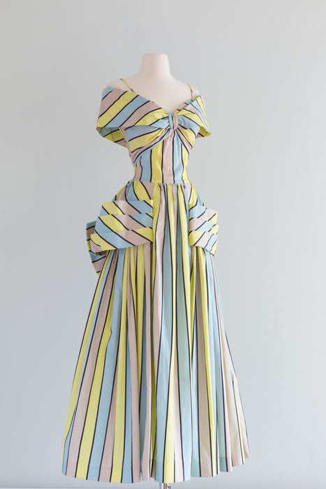 Rare 1940's Candy Striped Cotton Formal Gown By Party Lines / Small