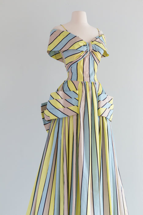 Rare 1940's Candy Striped Cotton Formal Gown By Party Lines / Small