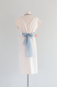 Elegant 1950's NOS Irene White Silk Wiggle Dress With Blue Sash / SM ...