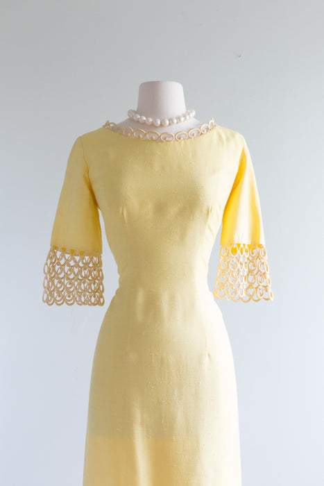 Darling 1960's Buttercup Yellow Wiggle Dress By Claralura / Waist 30"