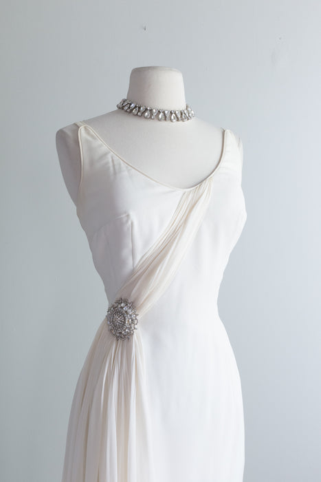 1950's Hollywood Glamour Gown in Ivory With Chiffon Sash / Waist 28"
