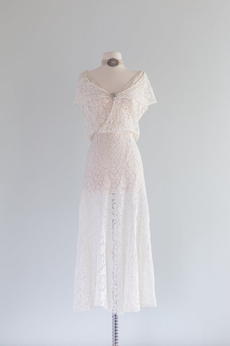 Ethereal 1930's Hand Made Lace Midi Length Wedding Dress / ML
