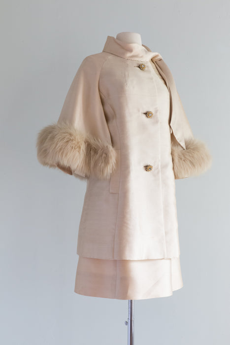 Fabulous 1960's Lilli Ann Champagne Silk Dress & Matching Coat / Medium