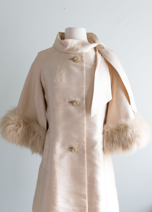 Fabulous 1960's Lilli Ann Champagne Silk Dress & Matching Coat / Medium