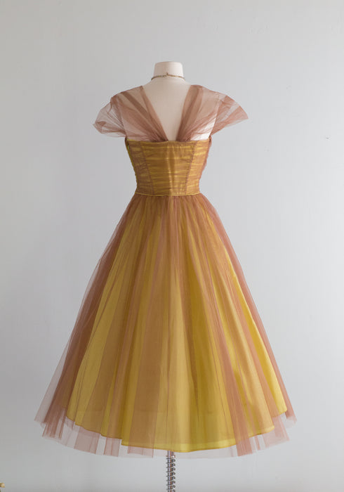 Beautiful 1950's Daffodil Yellow And Auburn Prom Dress / Small