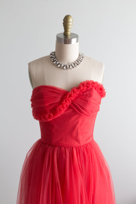 1950's Classic Ruby Red Strapless Prom Dress by Lorie Deb / Waist 24