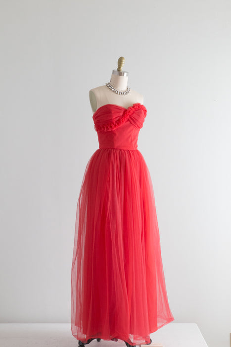 1950's Classic Ruby Red Strapless Prom Dress by Lorie Deb / Waist 24