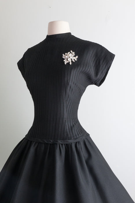 Elegant 1950's New Look Black Cocktail Dress By Jane Andre / Waist 30