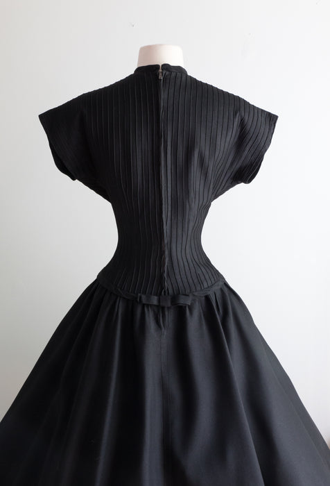 Elegant 1950's New Look Black Cocktail Dress By Jane Andre / Waist 30